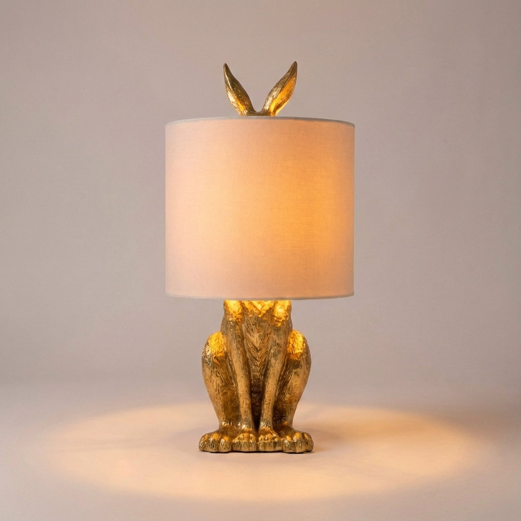 Tafellamp Konijn Goud Resin Linnen Kap E27 50cm Woonkamer Slaapkamer Decoratieve Nachtkastlamp Dierenlamp Sfeerverlichting | Sansoti