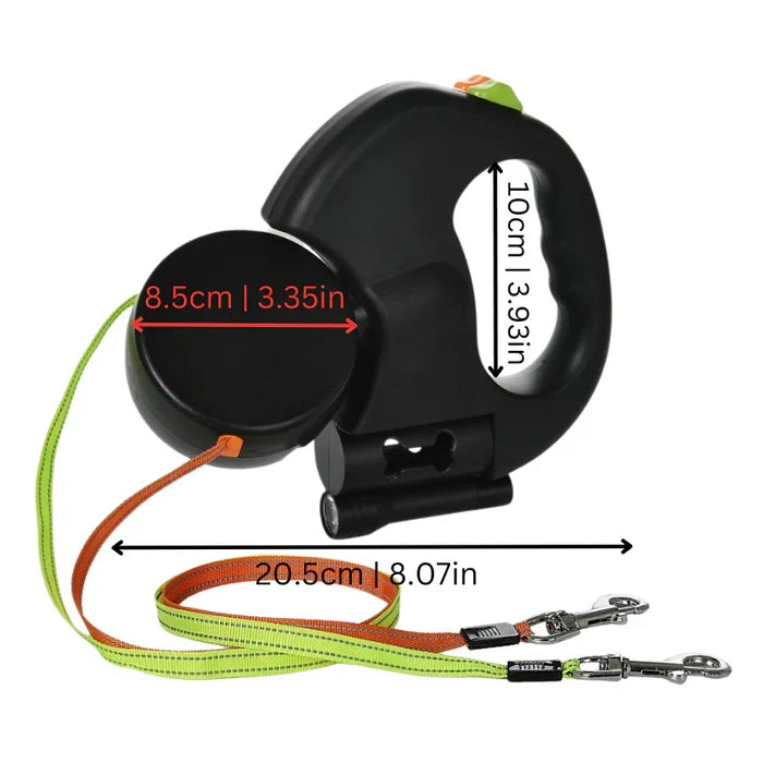 Laisse double pour chiens avec éclairage LED et système rotatif à 360° pour promener en toute sécurité deux chiens jusqu’à 60 kg | Sansoti