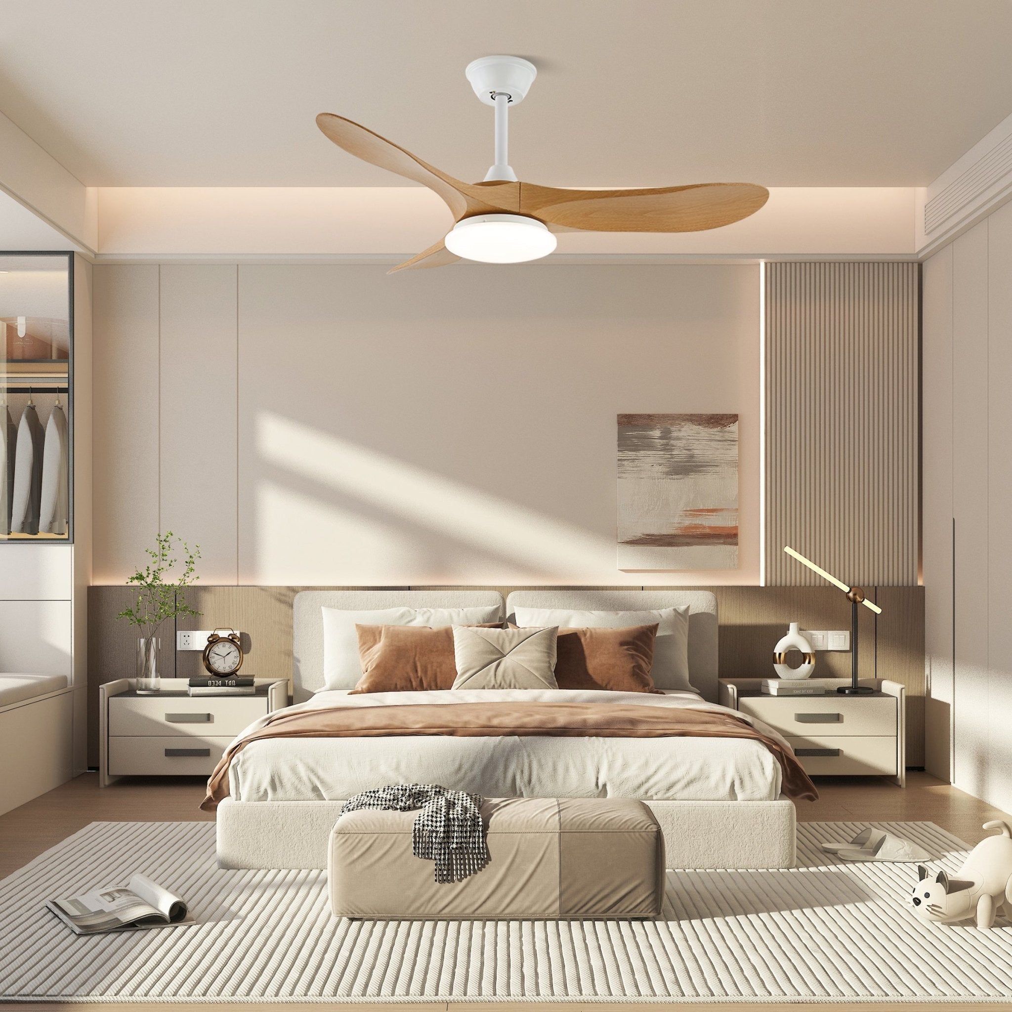 Plafondventilator met Verlichting 42″/52″ Massief Hout LED 6 Snelheden Afstandsbediening DC Motor Draadloze Wandschakelaar Compatible Woonkamer Slaapkamer | Sansoti