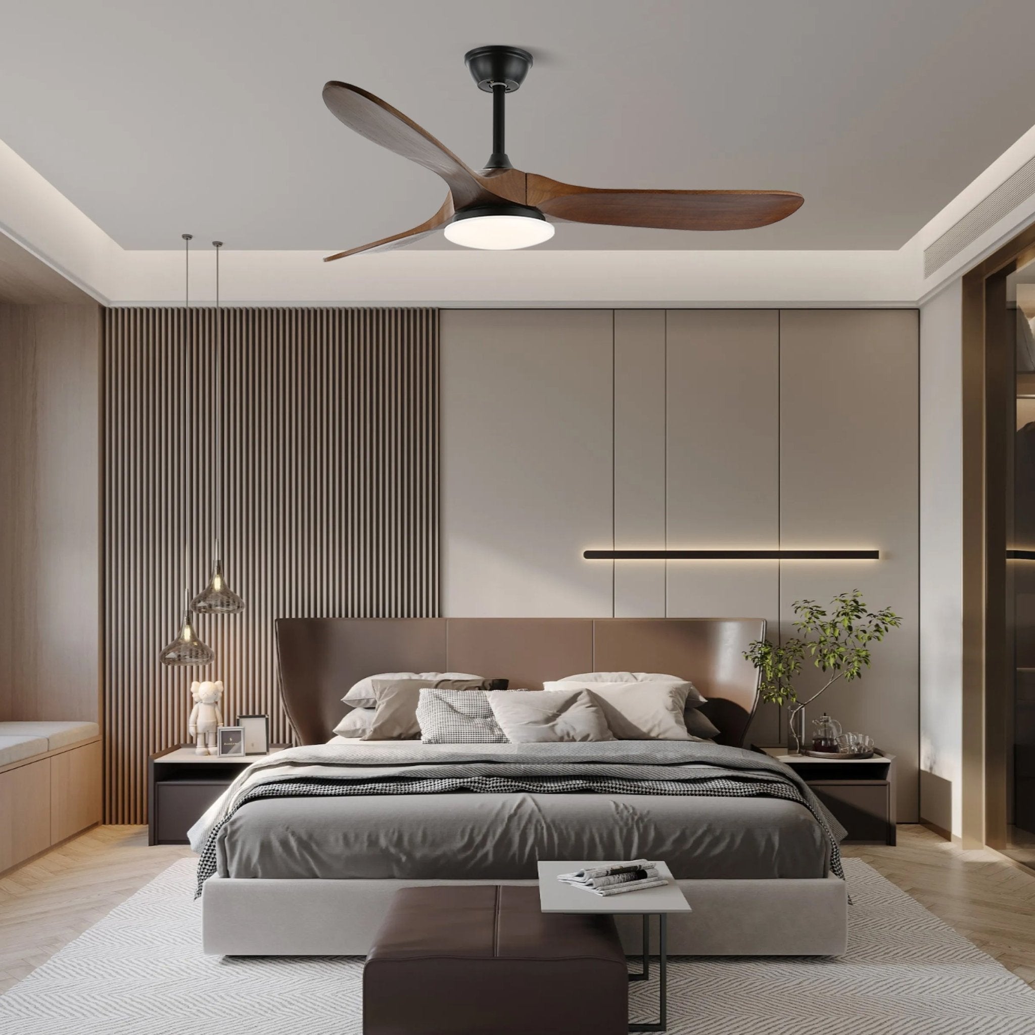 Plafondventilator met Verlichting 42″/52″ Massief Hout LED 6 Snelheden Afstandsbediening DC Motor Draadloze Wandschakelaar Compatible Woonkamer Slaapkamer | Sansoti