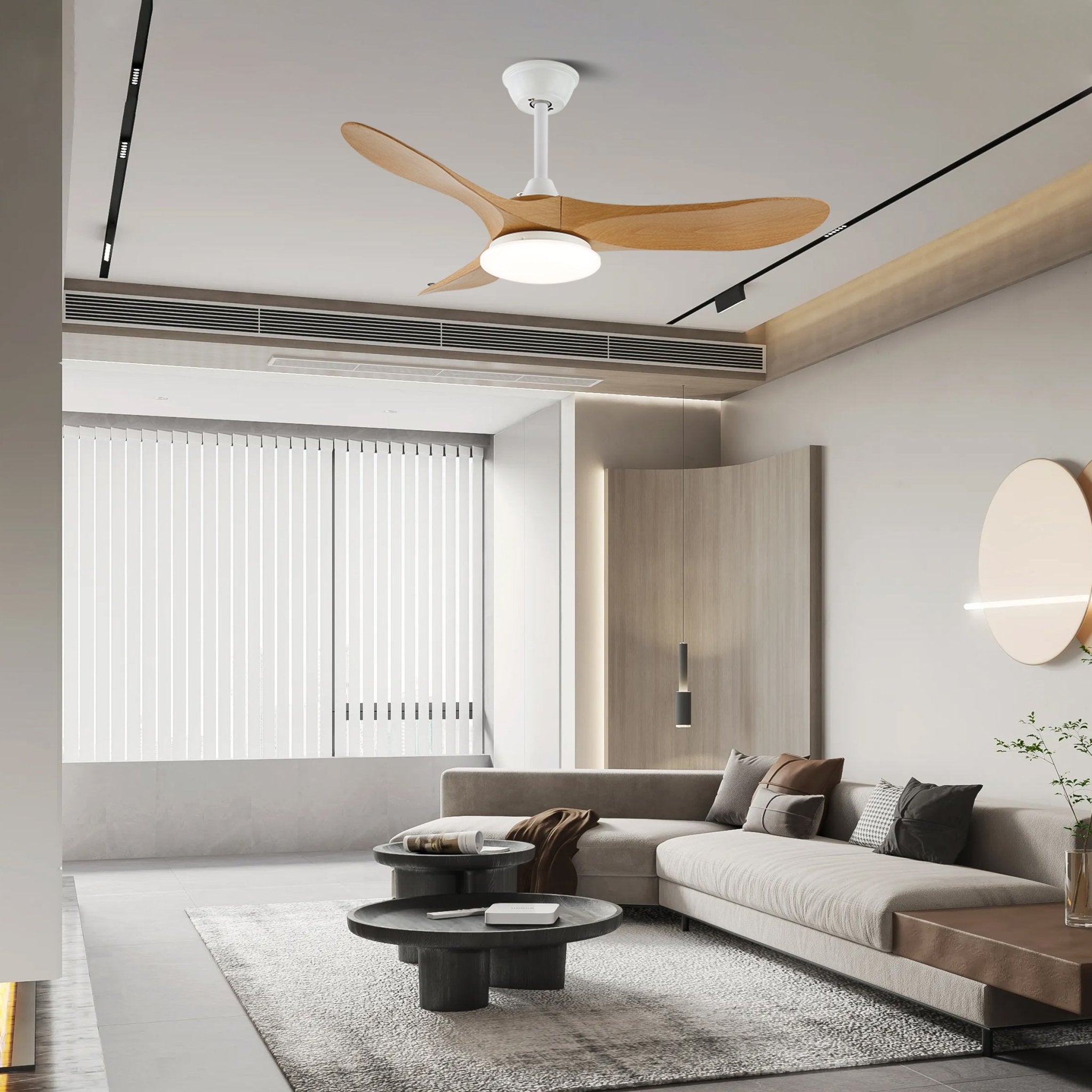 Plafondventilator met Verlichting 42″/52″ Massief Hout LED 6 Snelheden Afstandsbediening DC Motor Draadloze Wandschakelaar Compatible Woonkamer Slaapkamer | Sansoti