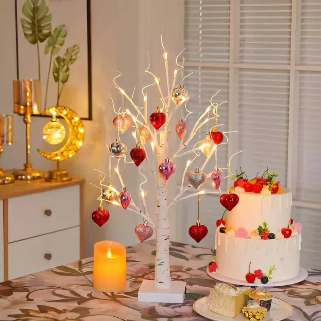 LED Birch Tree 60cm Warm White Light Heart Decoration Mood Lamp Table Decorative Lighting Living Room Interior | Sansoti