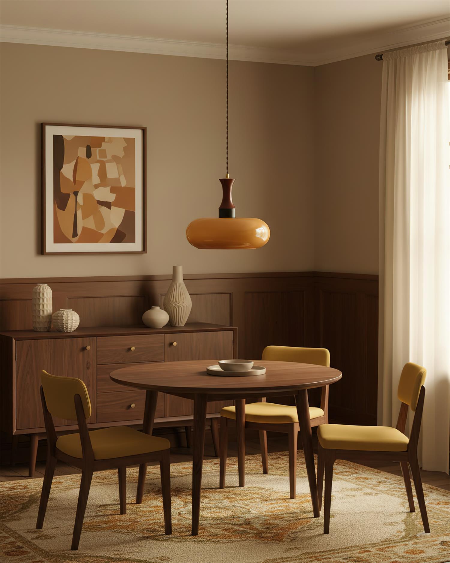 Amber glazen hanglamp – warme sfeerverlichting voor woonkamer en eetkamer | Sansoti