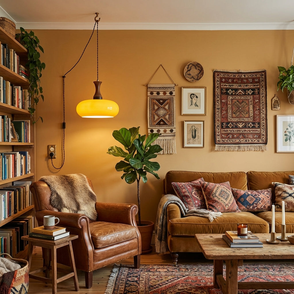 Amber glazen hanglamp – warme sfeerverlichting voor woonkamer en eetkamer | Sansoti