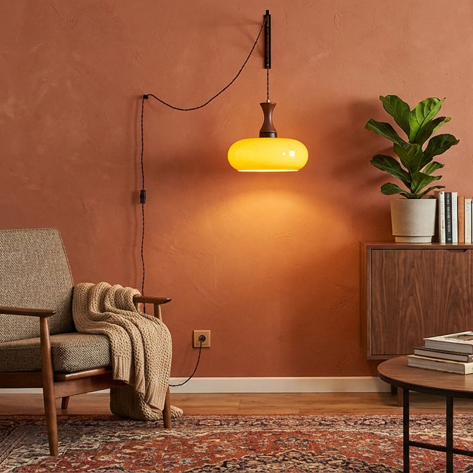 Amber glazen hanglamp – warme sfeerverlichting voor woonkamer en eetkamer | Sansoti