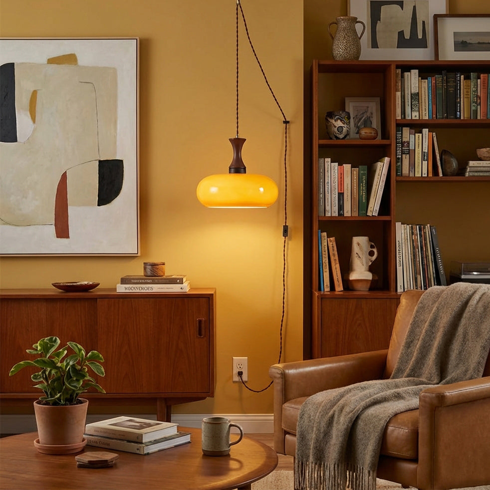 Amber glazen hanglamp – warme sfeerverlichting voor woonkamer en eetkamer | Sansoti