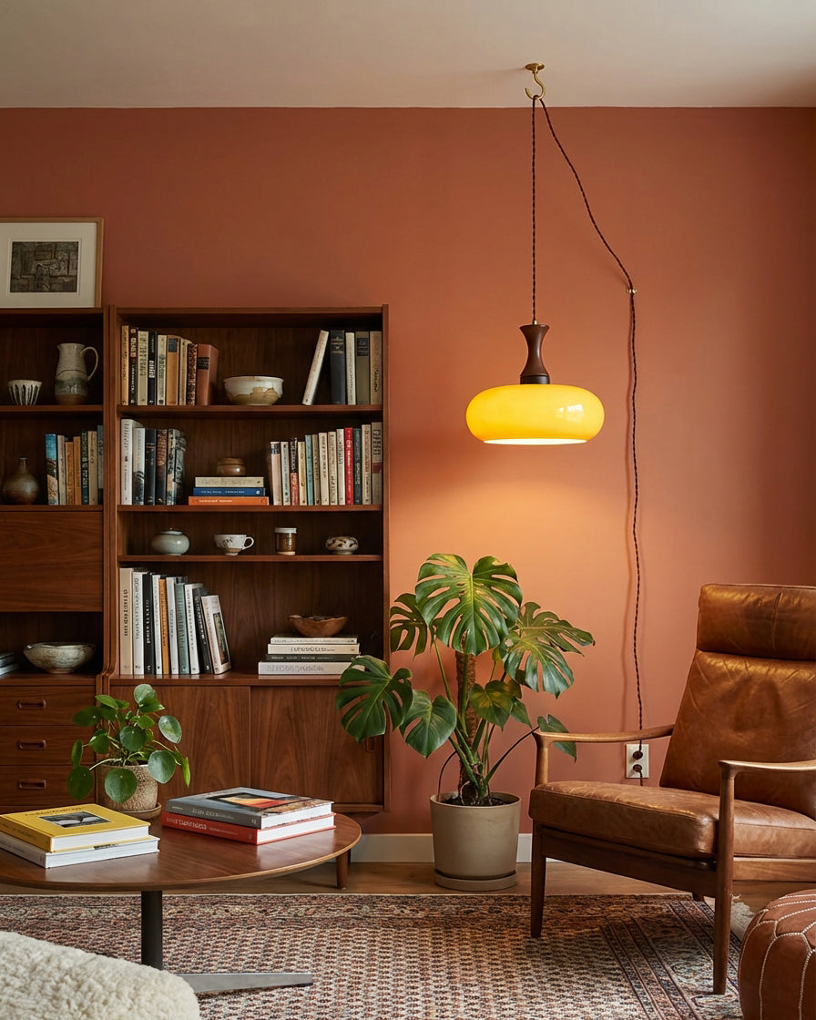 Amber glazen hanglamp – warme sfeerverlichting voor woonkamer en eetkamer | Sansoti