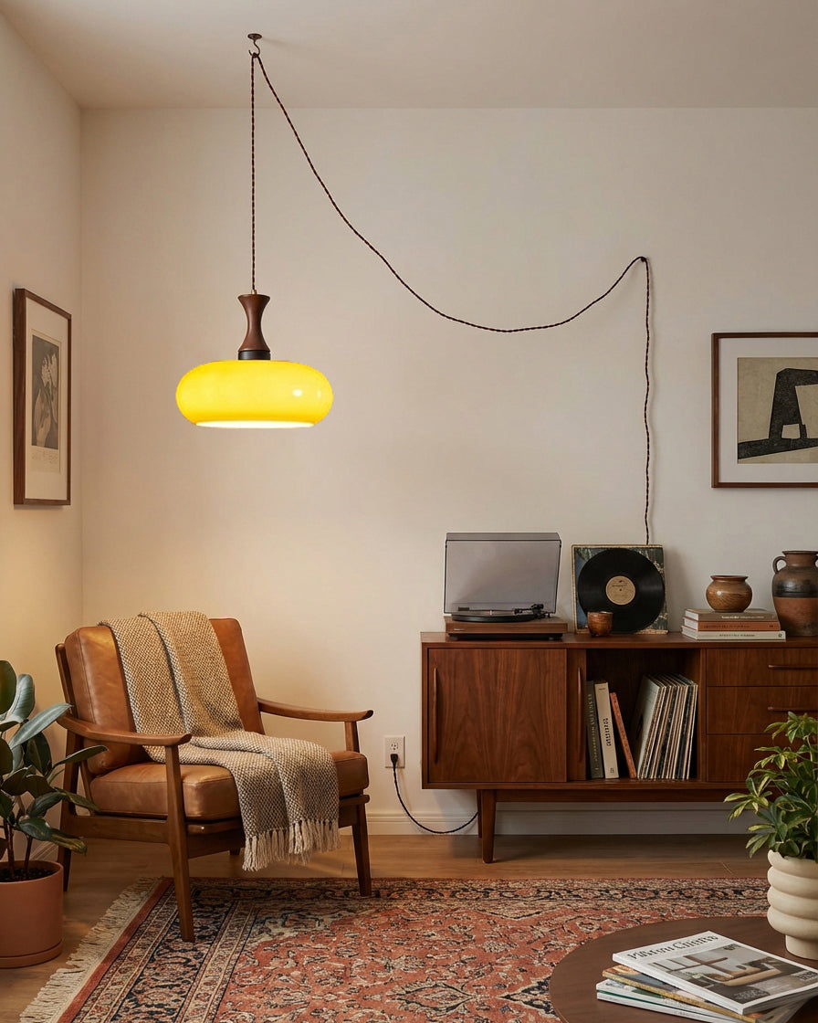 Amber glazen hanglamp – warme sfeerverlichting voor woonkamer en eetkamer | Sansoti