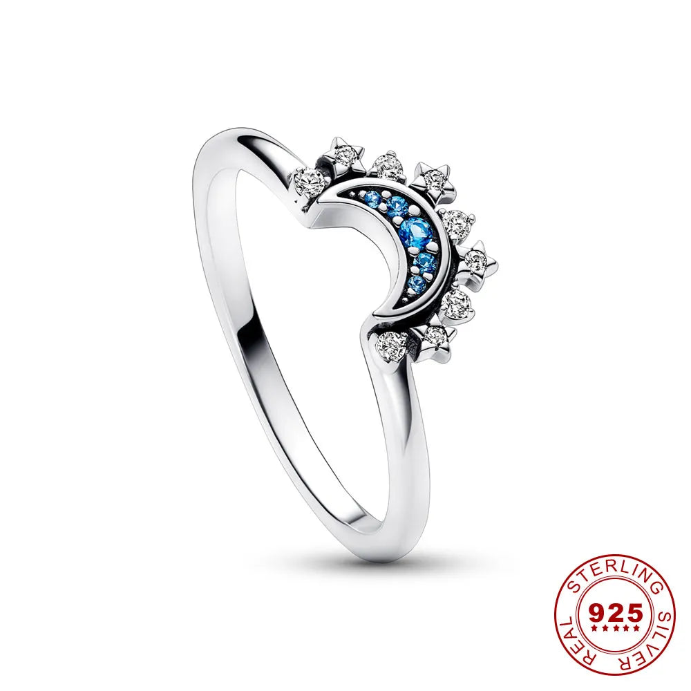 Zon en Maan Ring Set 925 Sterling Zilver met Kristal Verstelbare Ringen Goud en Zilver | Sansoti