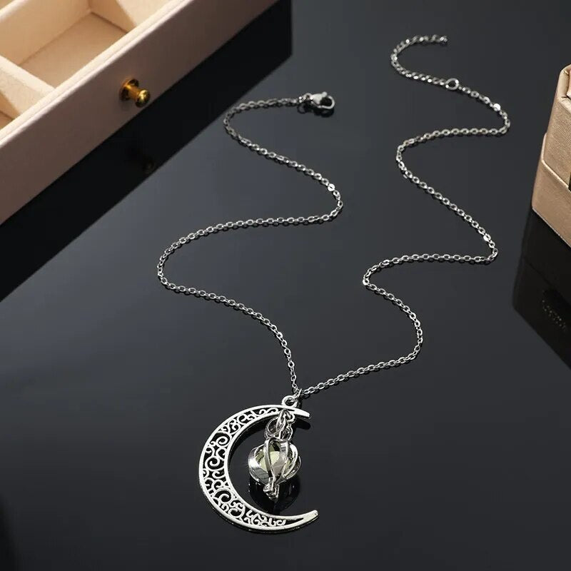 Maansteen Hanger Ketting Zilverkleurig Edelstaal Vrouwensieraad Etherische Glans Intuïtie Symbool | Sansoti