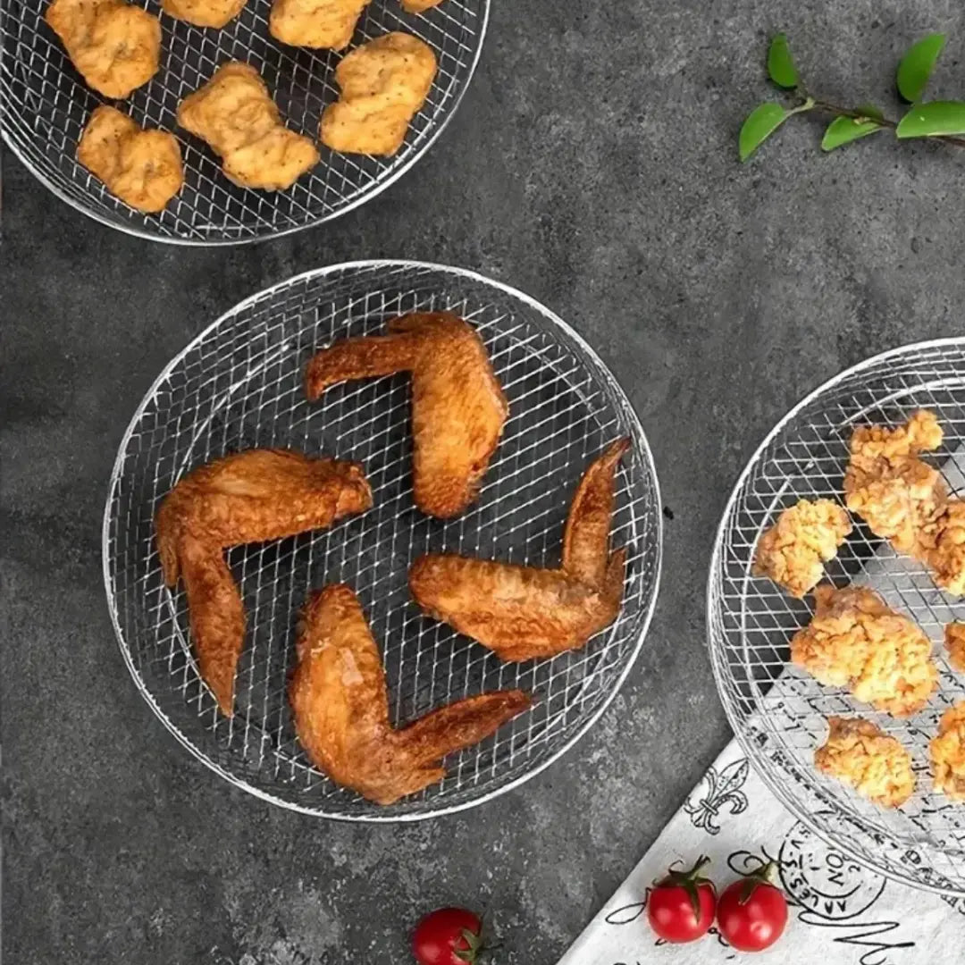 Stapelbare Mandjes voor Heteluchtfriteuses – RVS 304 – Inclusief 2 Hittebestendige Tangen – Rond, Rechthoekig of Vierkant | Sansoti