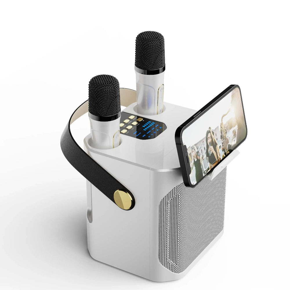 Draagbare Karaoke Bluetooth Speaker met Twee Draadloze Microfoons en 360° Geluid | Sansoti