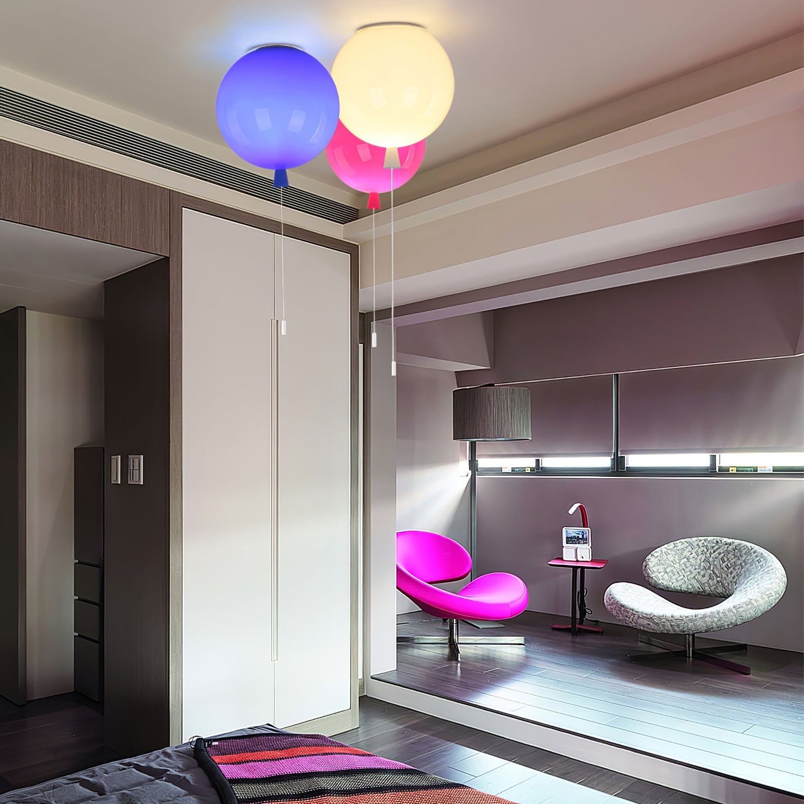 Ballonlampe Deckenleuchte Kunststoff Weiß Blau Rosa Orange Kinderzimmer Wohnzimmer Ø25 Ø30 Ø35cm Hängelampe Verspielter Zugschnur | Restfield