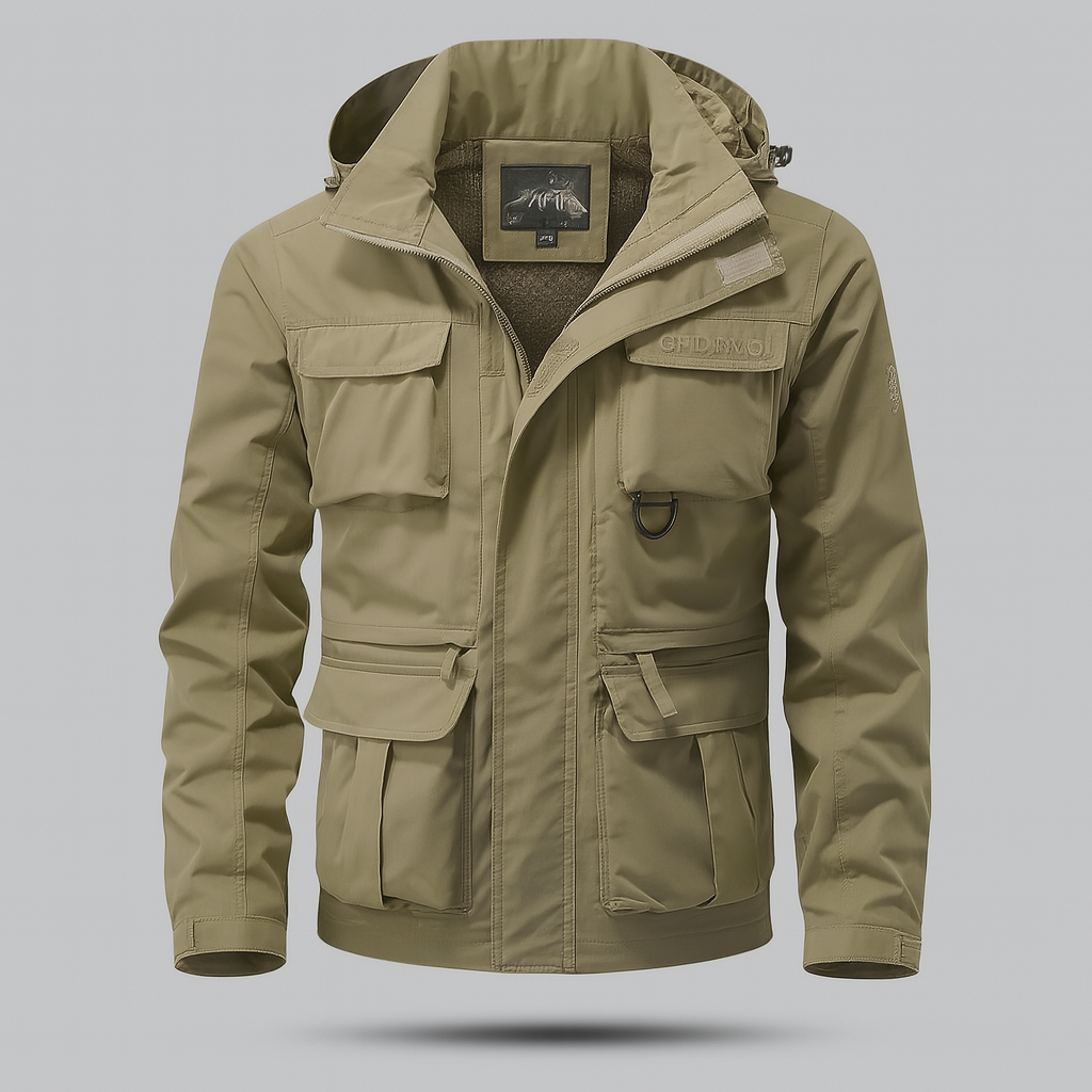 Men’s parka with hood and storm flap – Functional pockets – Warm hip-length winter coat for men, outdoor | Sansoti