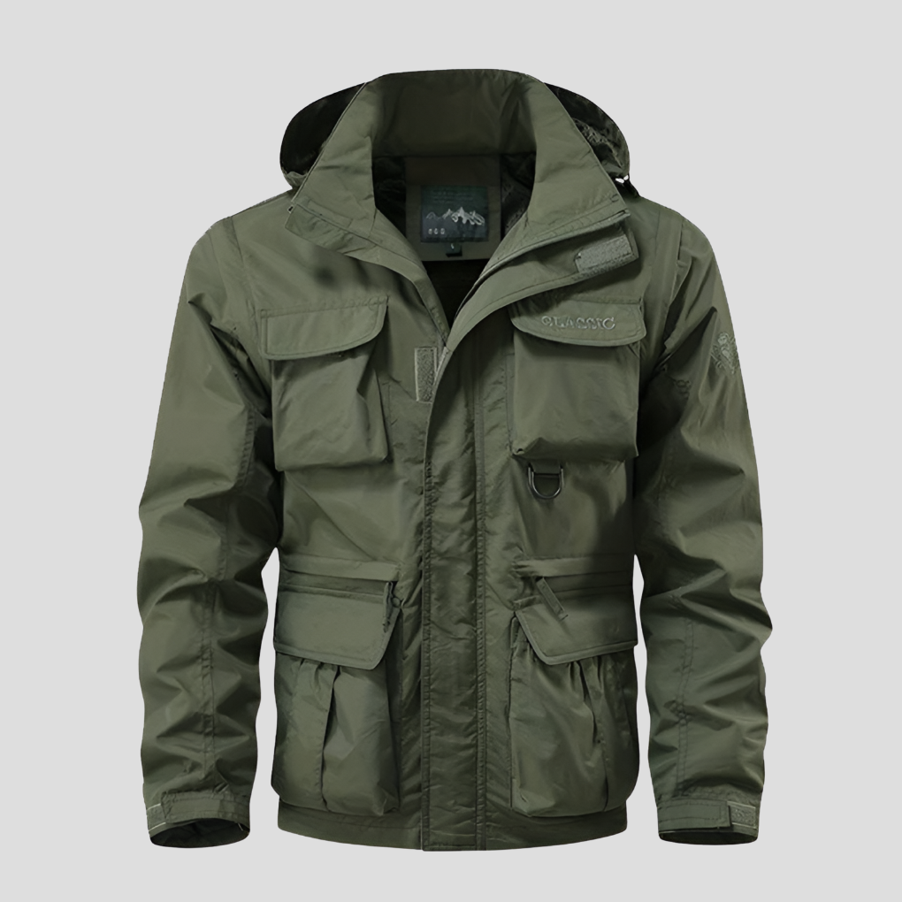 Men’s parka with hood and storm flap – Functional pockets – Warm hip-length winter coat for men, outdoor | Sansoti