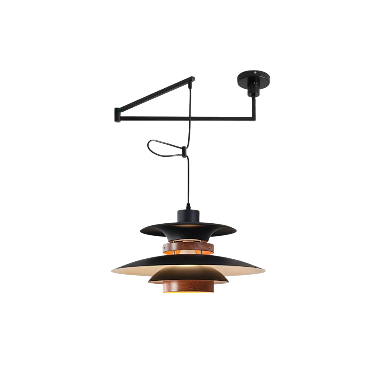 Merado Schwenkarm Pendelleuchte Metall Holz schwarz Esszimmer Beleuchtung verstellbar skandinavisches Design Pendelleuchte moderne Hängeleuchte | Restfield