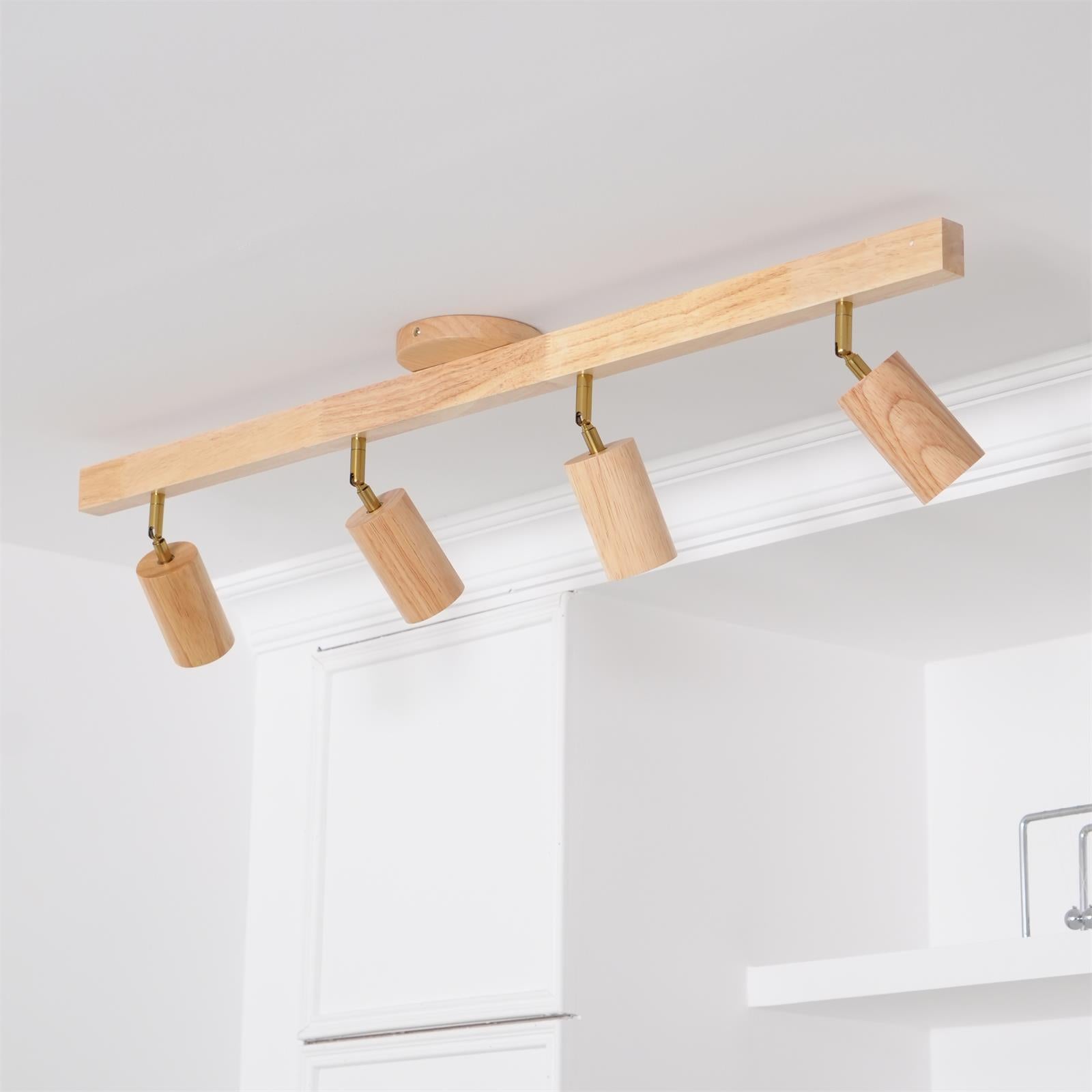 Holz Schienendeckenleuchte LED Holzoptik Gold Verstellbare Spots Wohnzimmer Küche Flur Skandinavisch Modern | Restfield