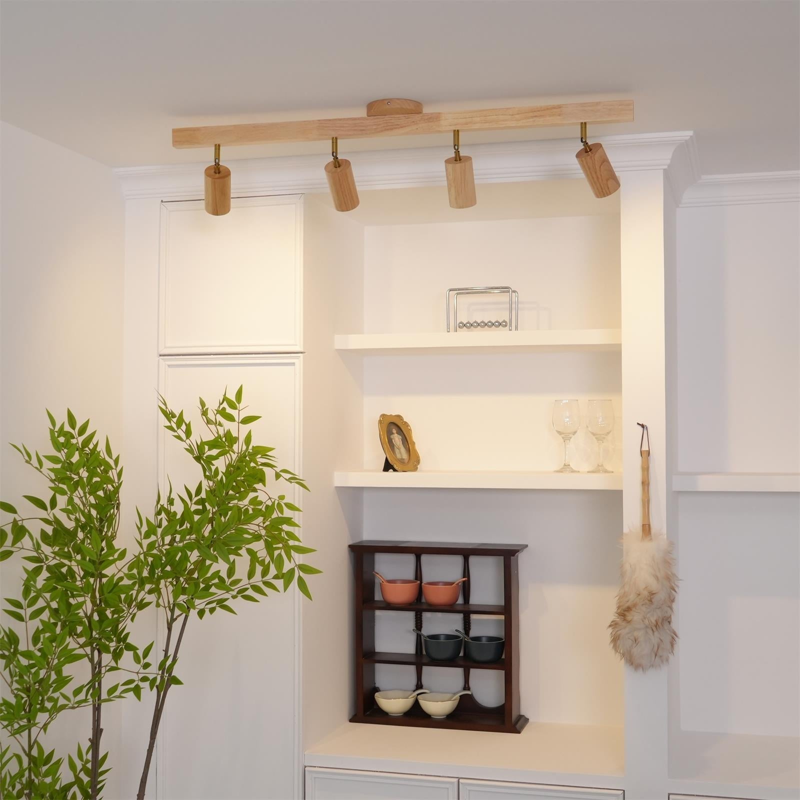 Holz Schienendeckenleuchte LED Holzoptik Gold Verstellbare Spots Wohnzimmer Küche Flur Skandinavisch Modern | Restfield