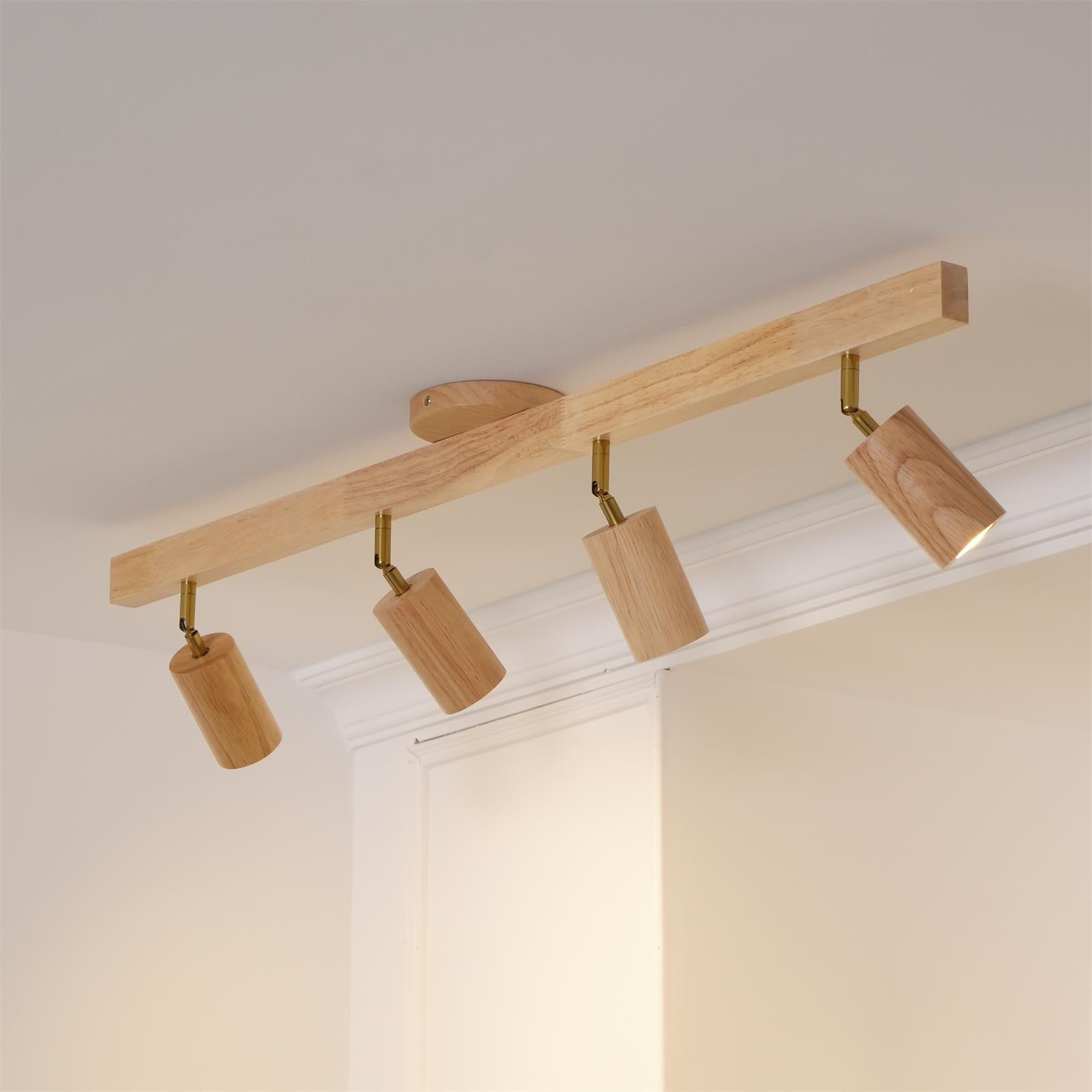 Holz Schienendeckenleuchte LED Holzoptik Gold Verstellbare Spots Wohnzimmer Küche Flur Skandinavisch Modern | Restfield