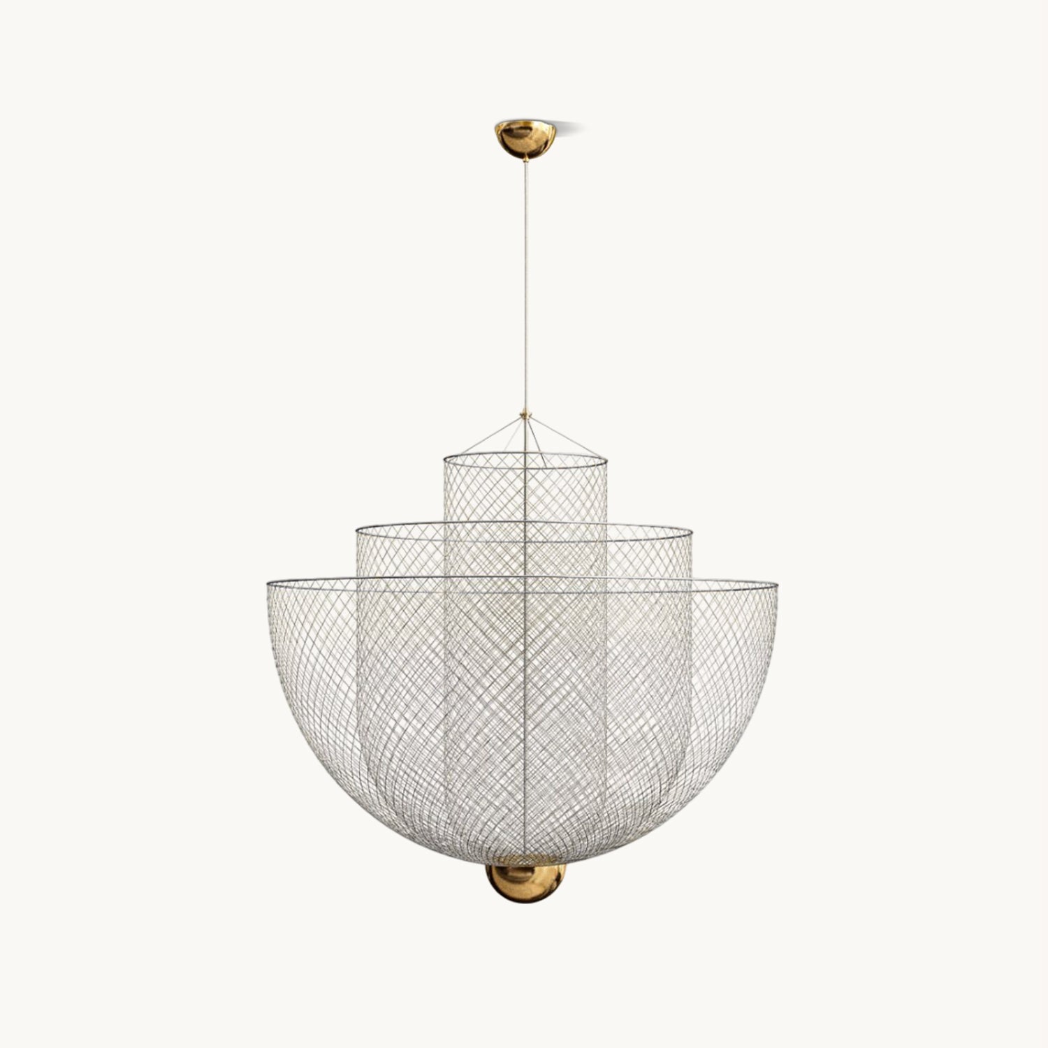 Geometrische Metalen Kroonluchter met Geïntegreerde LED en Messing Accenten – Drie Gelaagde Designlamp | Sansoti
