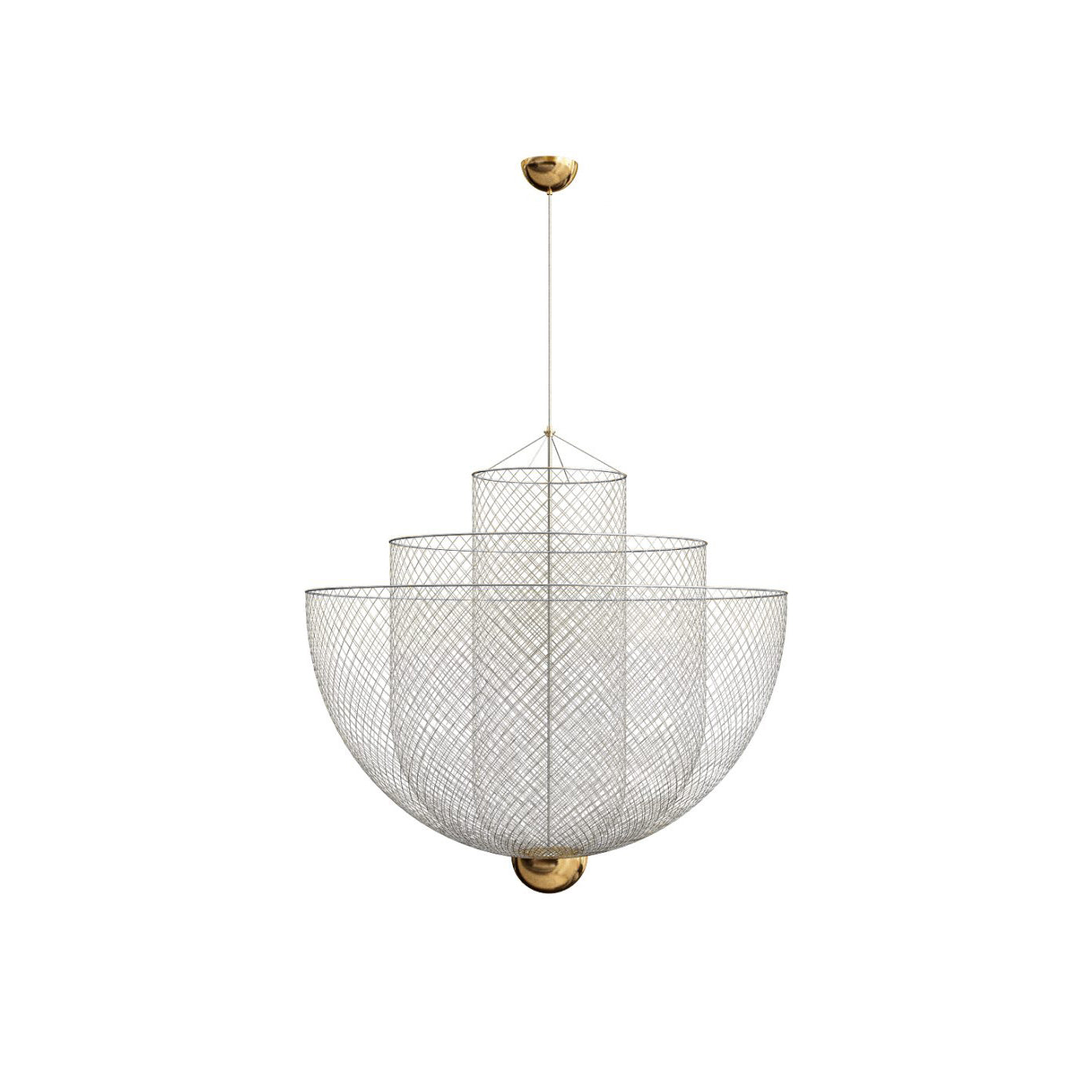 Geometrische Metalen Kroonluchter met Geïntegreerde LED en Messing Accenten – Drie Gelaagde Designlamp | Sansoti