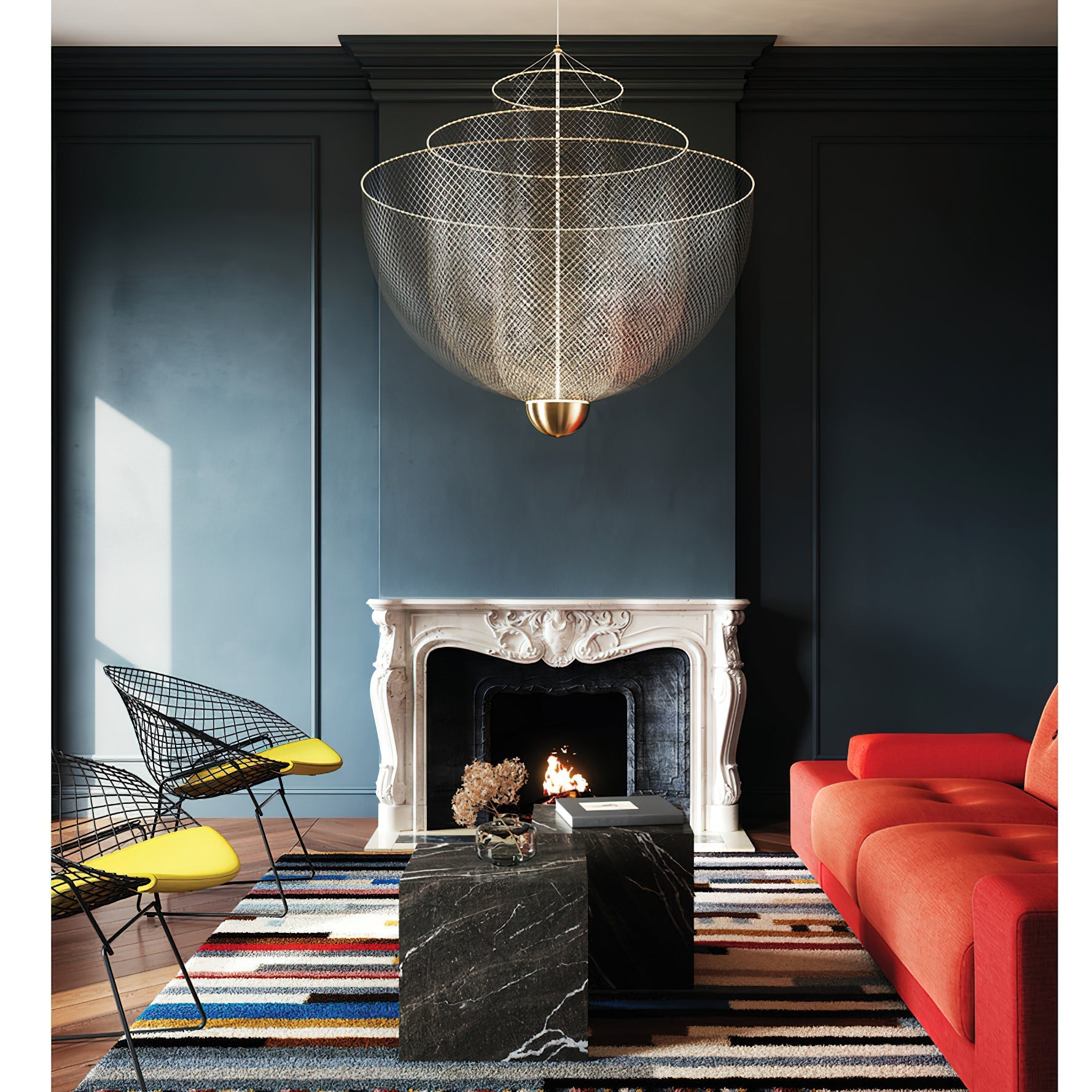 Geometrische Metalen Kroonluchter met Geïntegreerde LED en Messing Accenten – Drie Gelaagde Designlamp | Sansoti