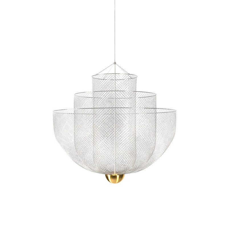 Geometrische Metalen Kroonluchter met Geïntegreerde LED en Messing Accenten – Drie Gelaagde Designlamp | Sansoti