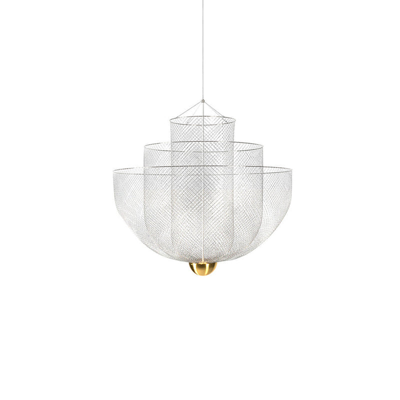 Geometrische Metalen Kroonluchter met Geïntegreerde LED en Messing Accenten – Drie Gelaagde Designlamp | Sansoti