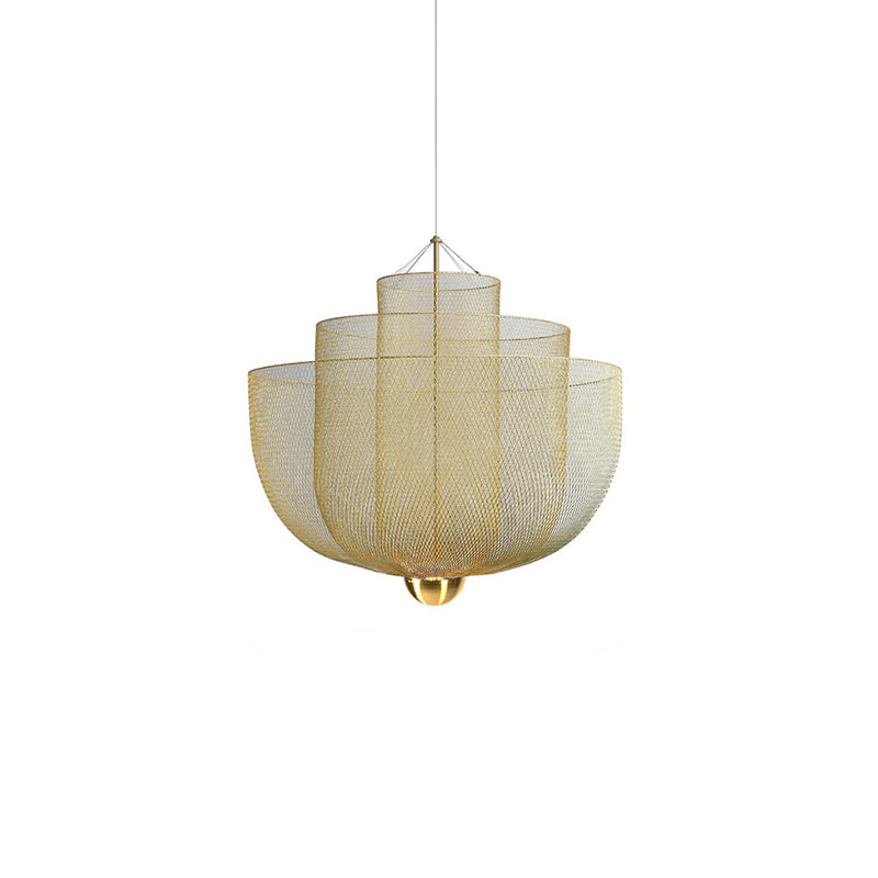 Geometrische Metalen Kroonluchter met Geïntegreerde LED en Messing Accenten – Drie Gelaagde Designlamp | Sansoti