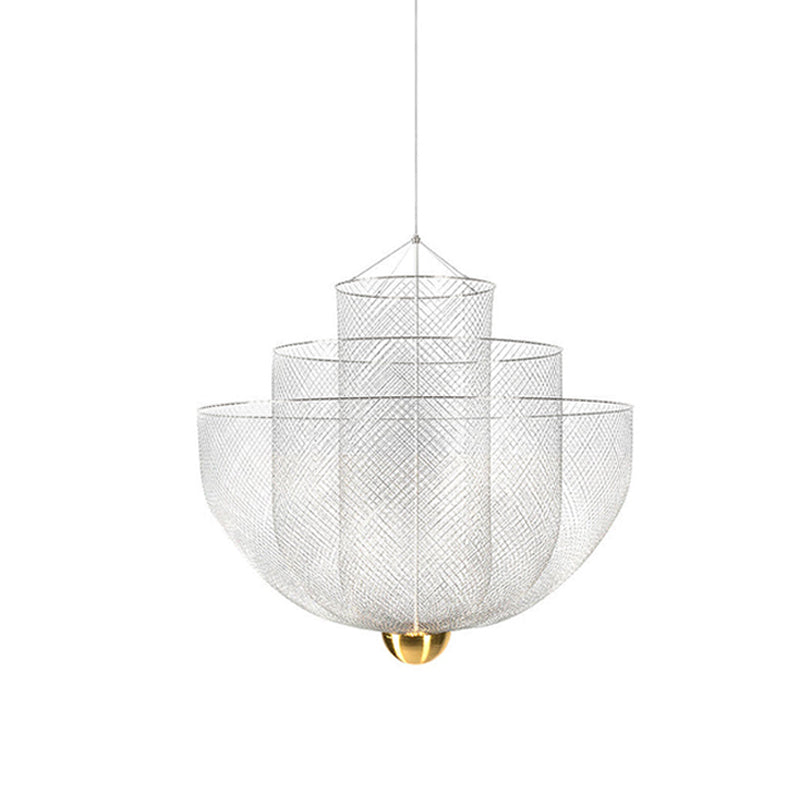 Geometrische Metalen Kroonluchter met Geïntegreerde LED en Messing Accenten – Drie Gelaagde Designlamp | Sansoti