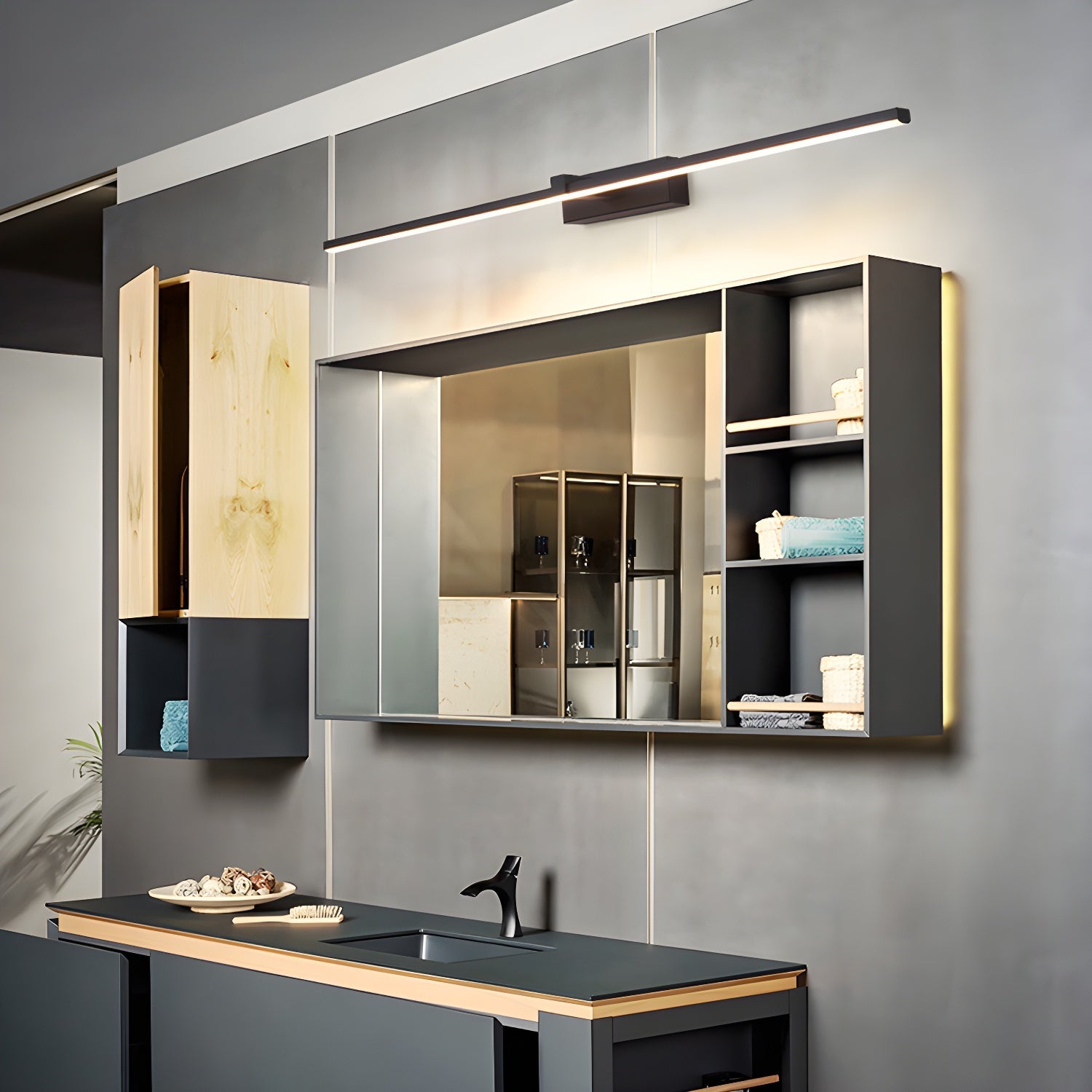 Lineaire Spiegelverlichting Metaal – Geïntegreerde LED Wandlamp in Zwart – 3 Lengtes | Sansoti