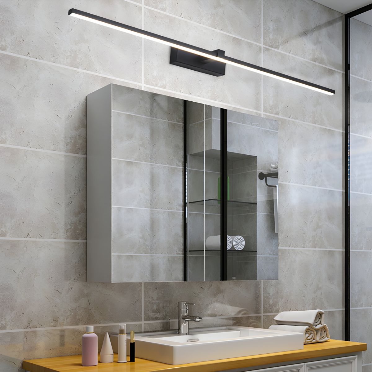 Lineaire Spiegelverlichting Metaal – Geïntegreerde LED Wandlamp in Zwart – 3 Lengtes | Sansoti