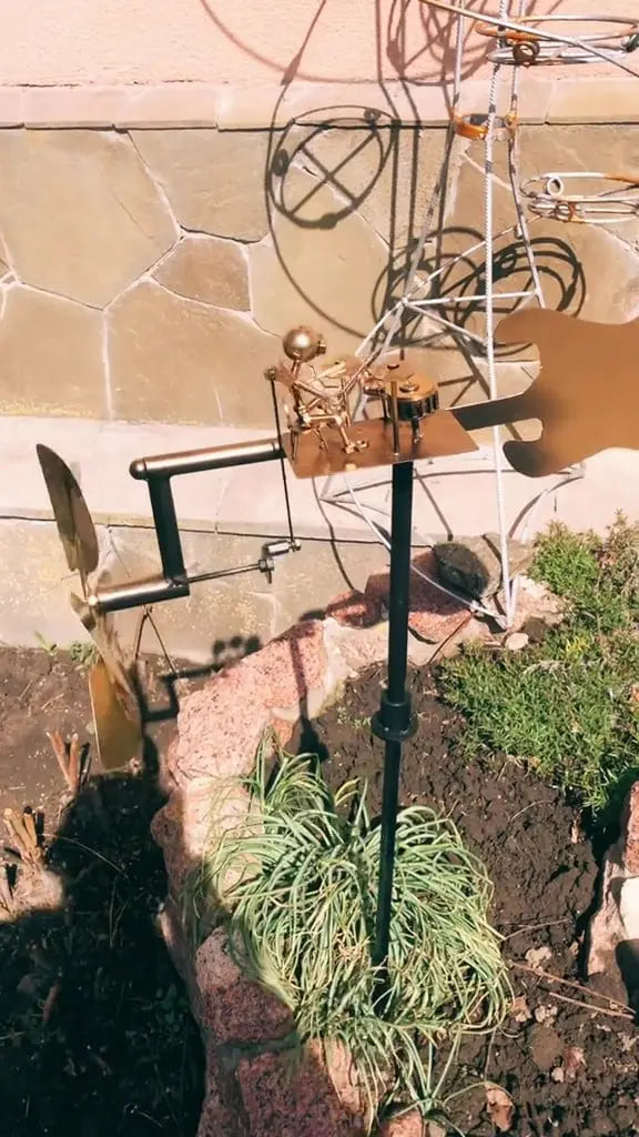 Windmolen Metaal Handgelast 32x15cm Muzikant Gitaar Tuin Terras Balkon Decoratie Windvaan Roestvrij Cadeau Muziekliefhebber | Sansoti