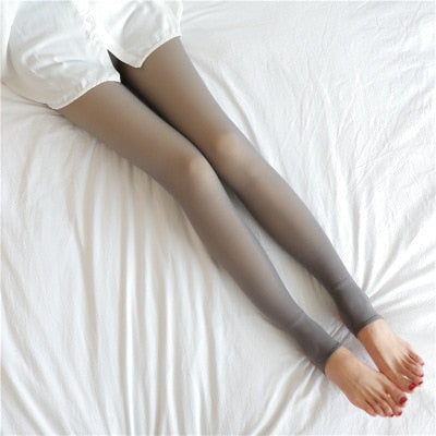 Fleece-Strumpfhose Thermoleggings Durchscheinende Optik Schwarz Grau Braun Beige Hohe Taille Winter-Damenunterwäsche | Sansoti
