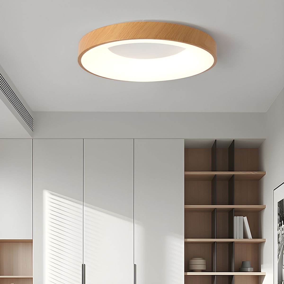 Plafondlamp Houtlook Metaal Wit LED Woonkamer Slaapkamer 3000K 4000K 6000K Ø23 Ø40cm Plafonnière Flush Mount Naturel | Sansoti