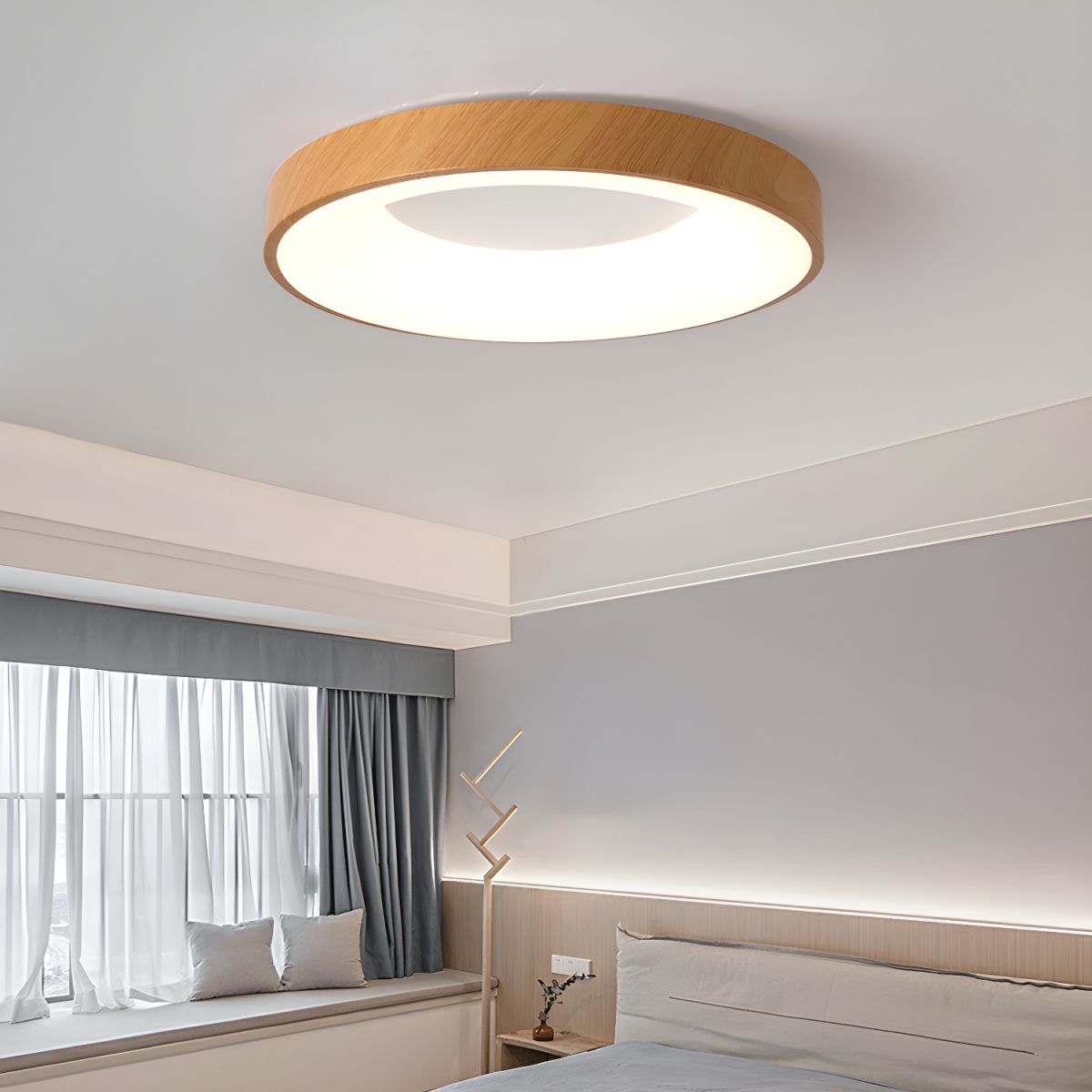 Plafondlamp Houtlook Metaal Wit LED Woonkamer Slaapkamer 3000K 4000K 6000K Ø23 Ø40cm Plafonnière Flush Mount Naturel | Sansoti