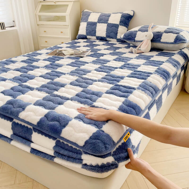 Fluwelen Hoeslaken Geruit Patroon 90-220 cm Matrasafdekking met Elastische Rand Premium Zachte Bedtextiel | Sansoti