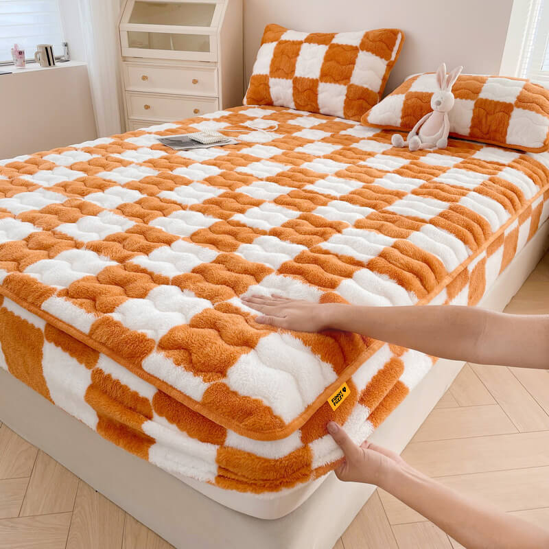 Fluwelen Hoeslaken Geruit Patroon 90-220 cm Matrasafdekking met Elastische Rand Premium Zachte Bedtextiel | Sansoti
