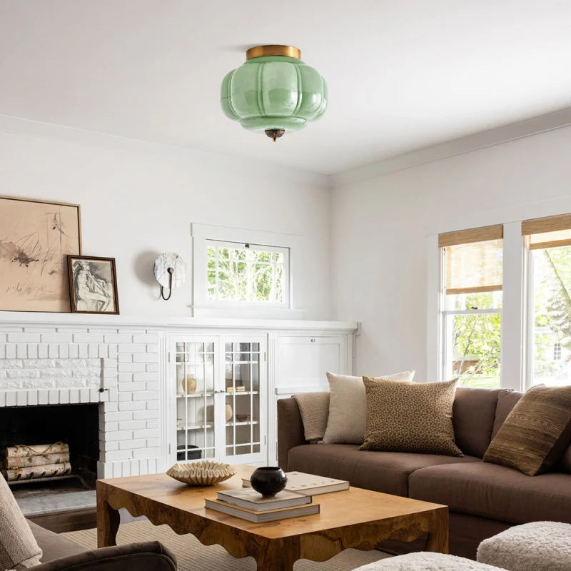 Vintage Semi-Plafondlamp Melkglas Pompoen Eloise E26 Retro Plafondverlichting Woonkamer | Sansoti