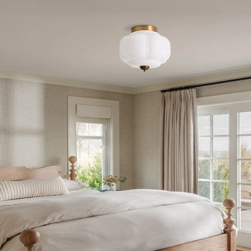 Vintage Semi-Plafondlamp Melkglas Pompoen Eloise E26 Retro Plafondverlichting Woonkamer | Sansoti