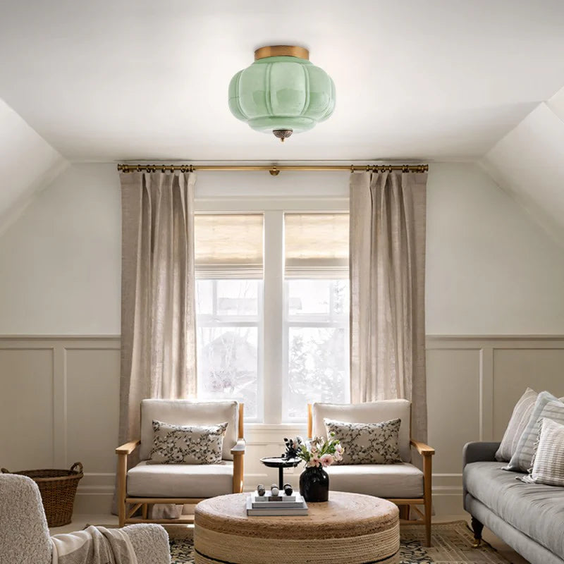 Vintage Semi-Plafondlamp Melkglas Pompoen Eloise E26 Retro Plafondverlichting Woonkamer | Sansoti