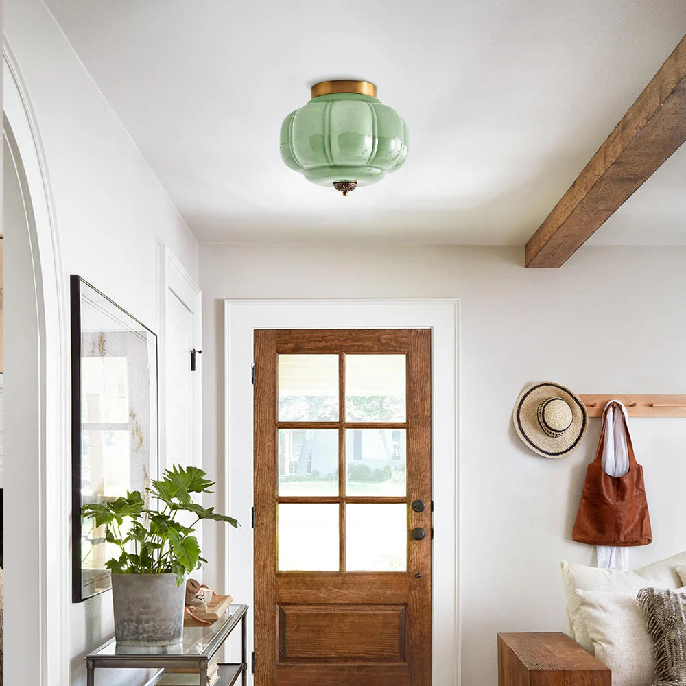 Vintage Semi-Plafondlamp Melkglas Pompoen Eloise E26 Retro Plafondverlichting Woonkamer | Sansoti