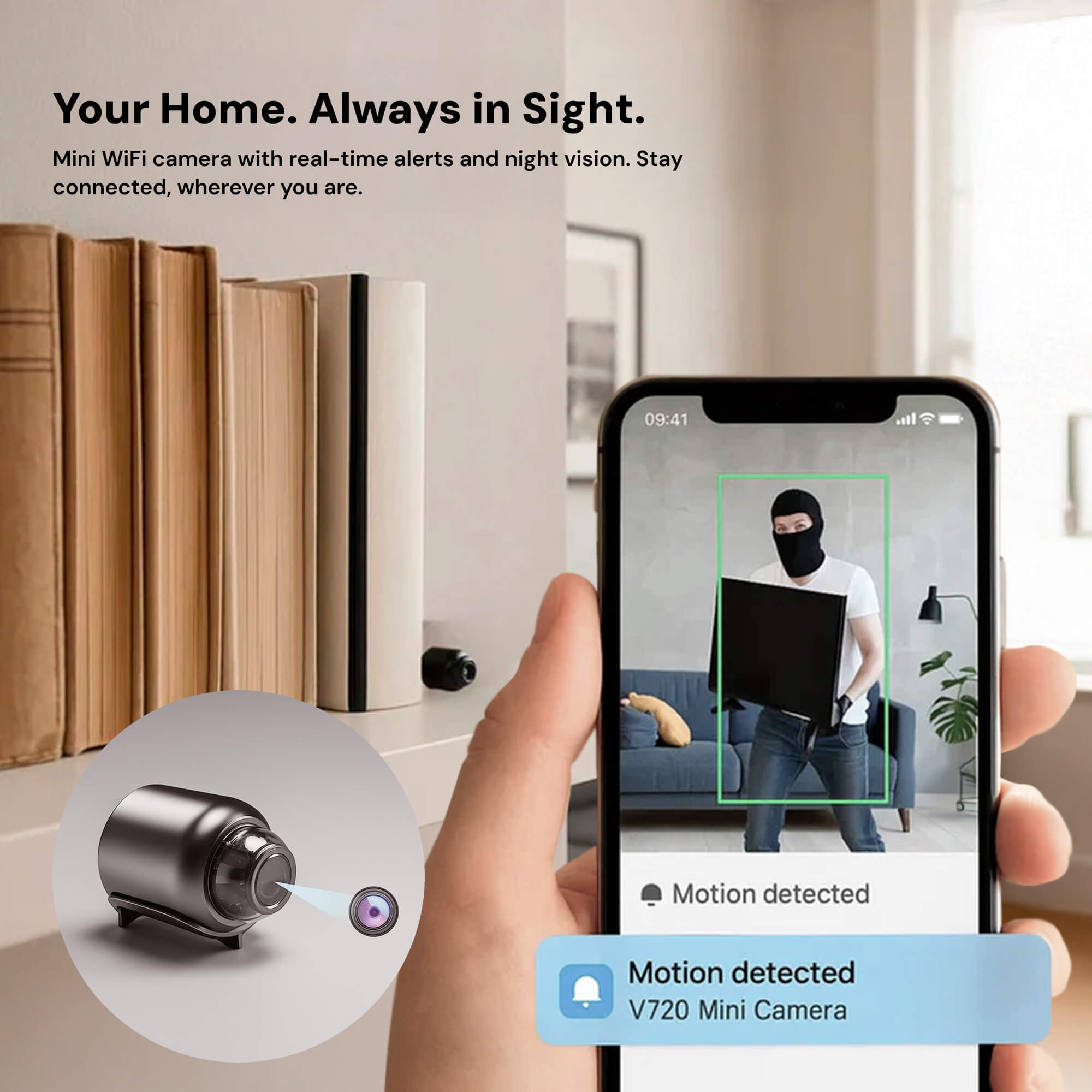 Mini Draadloze Beveiligingscamera met Audio 1080P Nachtzicht WiFi Bewakingscamera Indoor voor Thuisbeveiliging Bewegingsdetectie Mobiele App | Sansoti