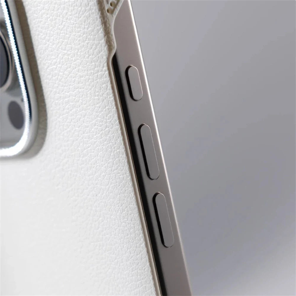 Coque de téléphone minimaliste en cuir PU avec coutures pour iPhone 13 14 15 16 Pro Max, chargement sans fil, protection | Sansoti