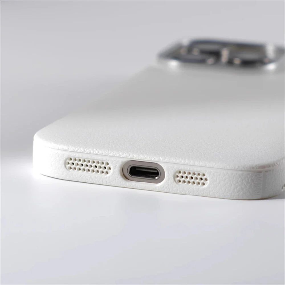 Coque de téléphone minimaliste en cuir PU avec coutures pour iPhone 13 14 15 16 Pro Max, chargement sans fil, protection | Sansoti