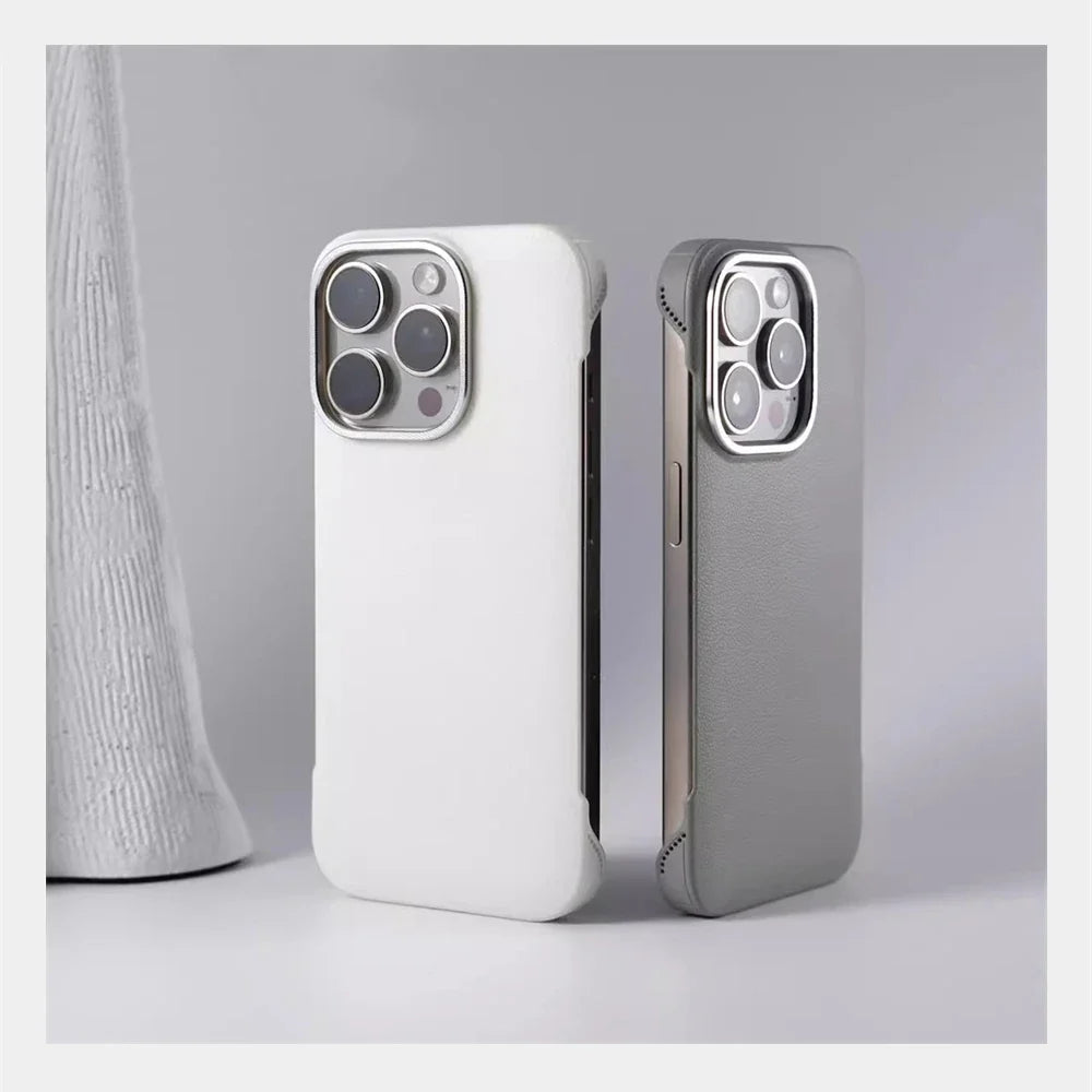 Coque de téléphone minimaliste en cuir PU avec coutures pour iPhone 13 14 15 16 Pro Max, chargement sans fil, protection | Sansoti