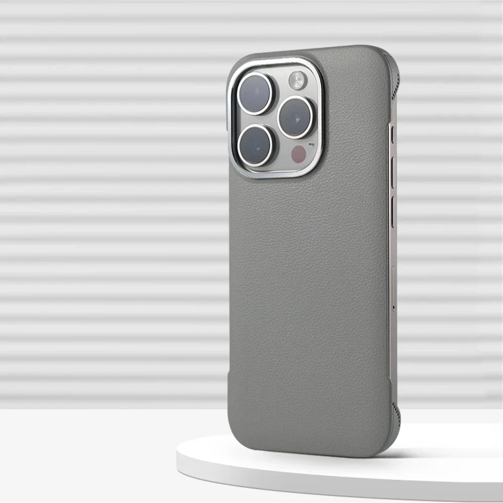 Coque de téléphone minimaliste en cuir PU avec coutures pour iPhone 13 14 15 16 Pro Max, chargement sans fil, protection | Sansoti