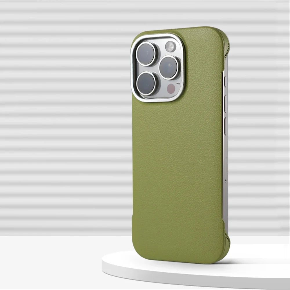 Coque de téléphone minimaliste en cuir PU avec coutures pour iPhone 13 14 15 16 Pro Max, chargement sans fil, protection | Sansoti