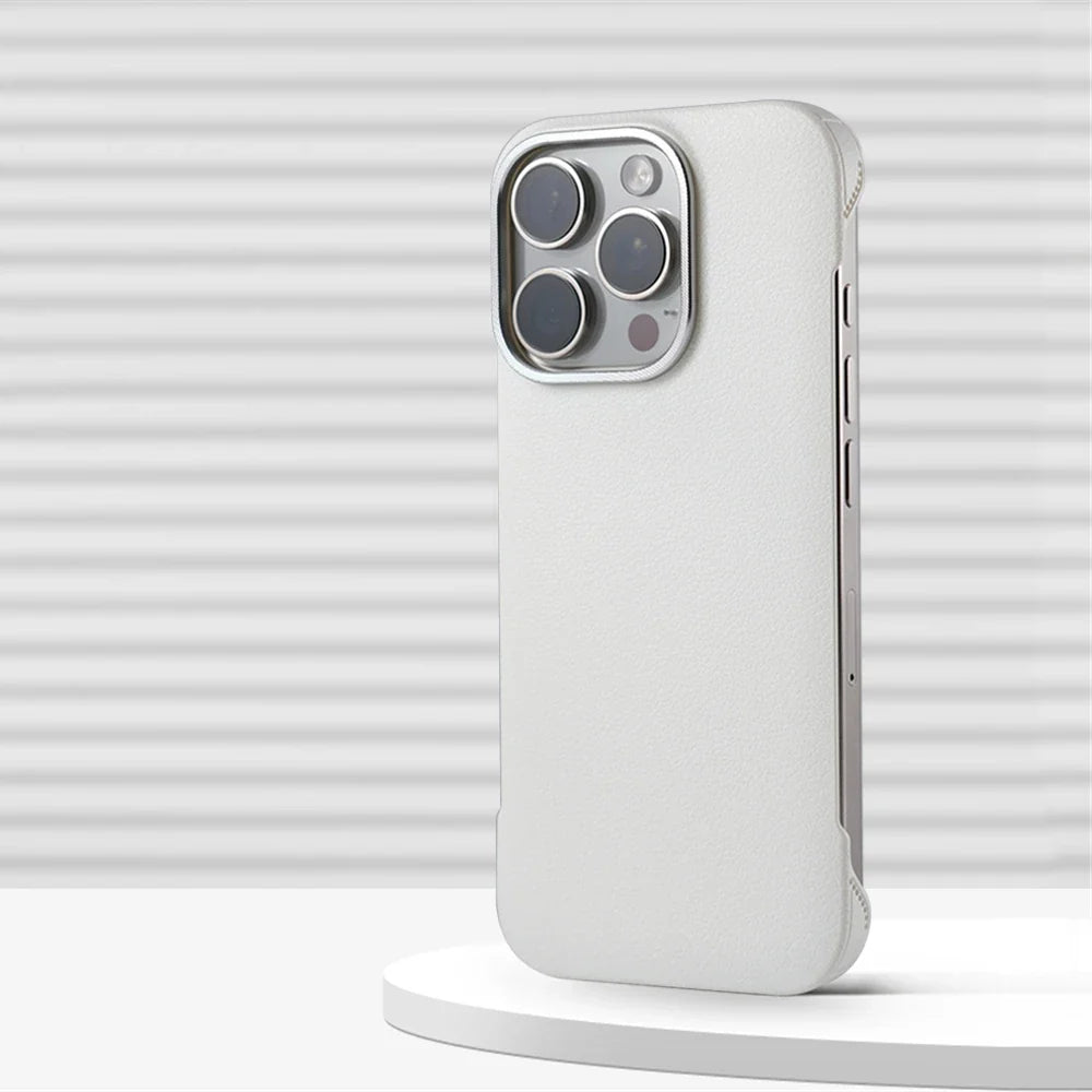 Coque de téléphone minimaliste en cuir PU avec coutures pour iPhone 13 14 15 16 Pro Max, chargement sans fil, protection | Sansoti