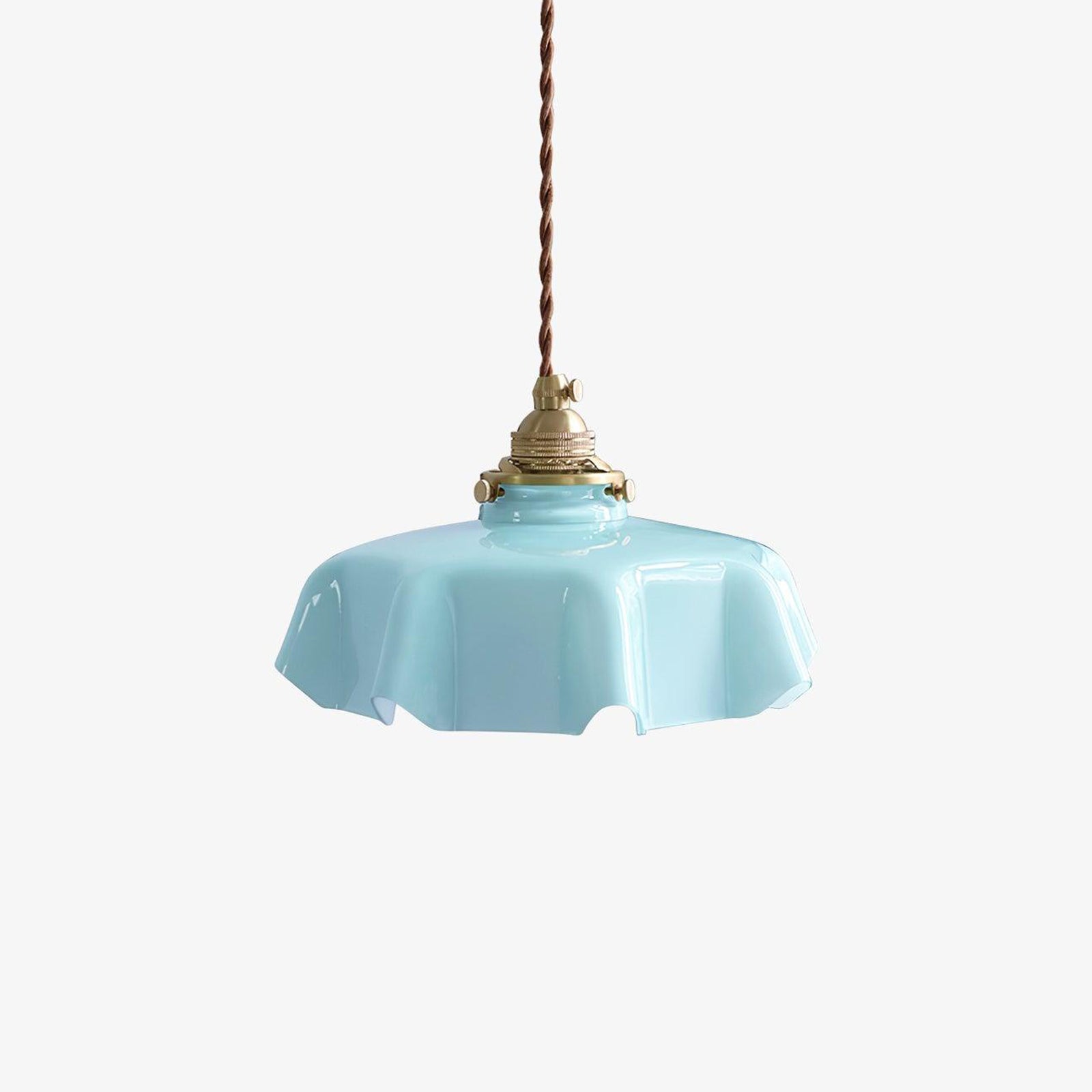 Geplooide Glazen Hanglamp met Messing Armatuur — Vintage Franse Stijl in Wit, Beige, Roze of Blauw — Verstelbare Kabel 150 cm | Sansoti